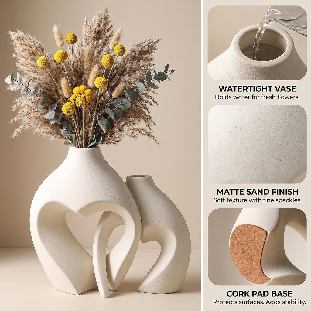 White Heart Ceramic Vase Set
