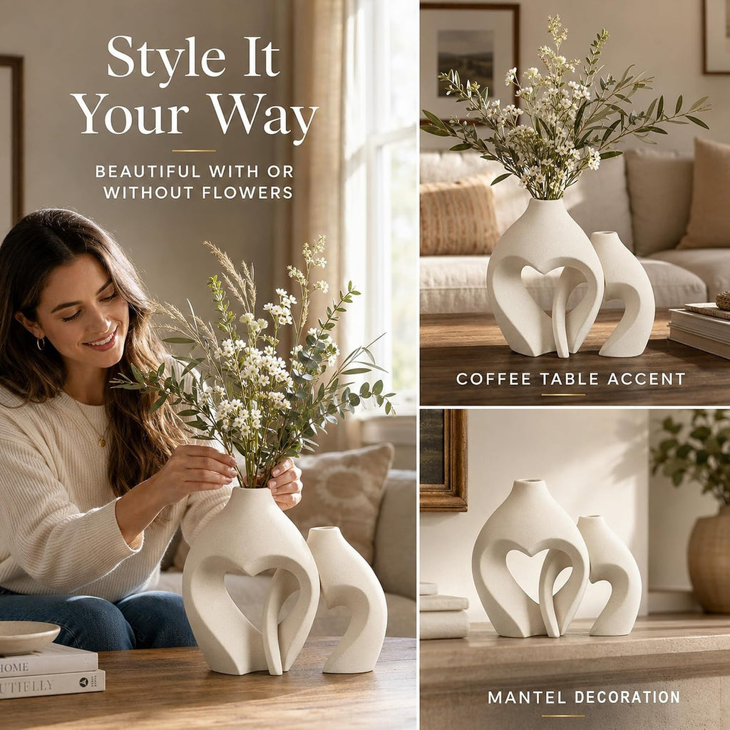 White Heart Ceramic Vase Set